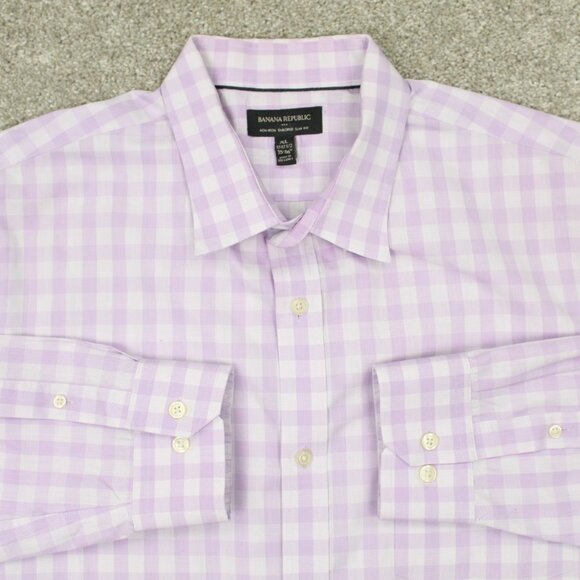 Banana Republic Shirt Men XL 17-17 1/2,  35/36 Purple Non-Iron Tailored Slim L/S - Picture 1 of 14
